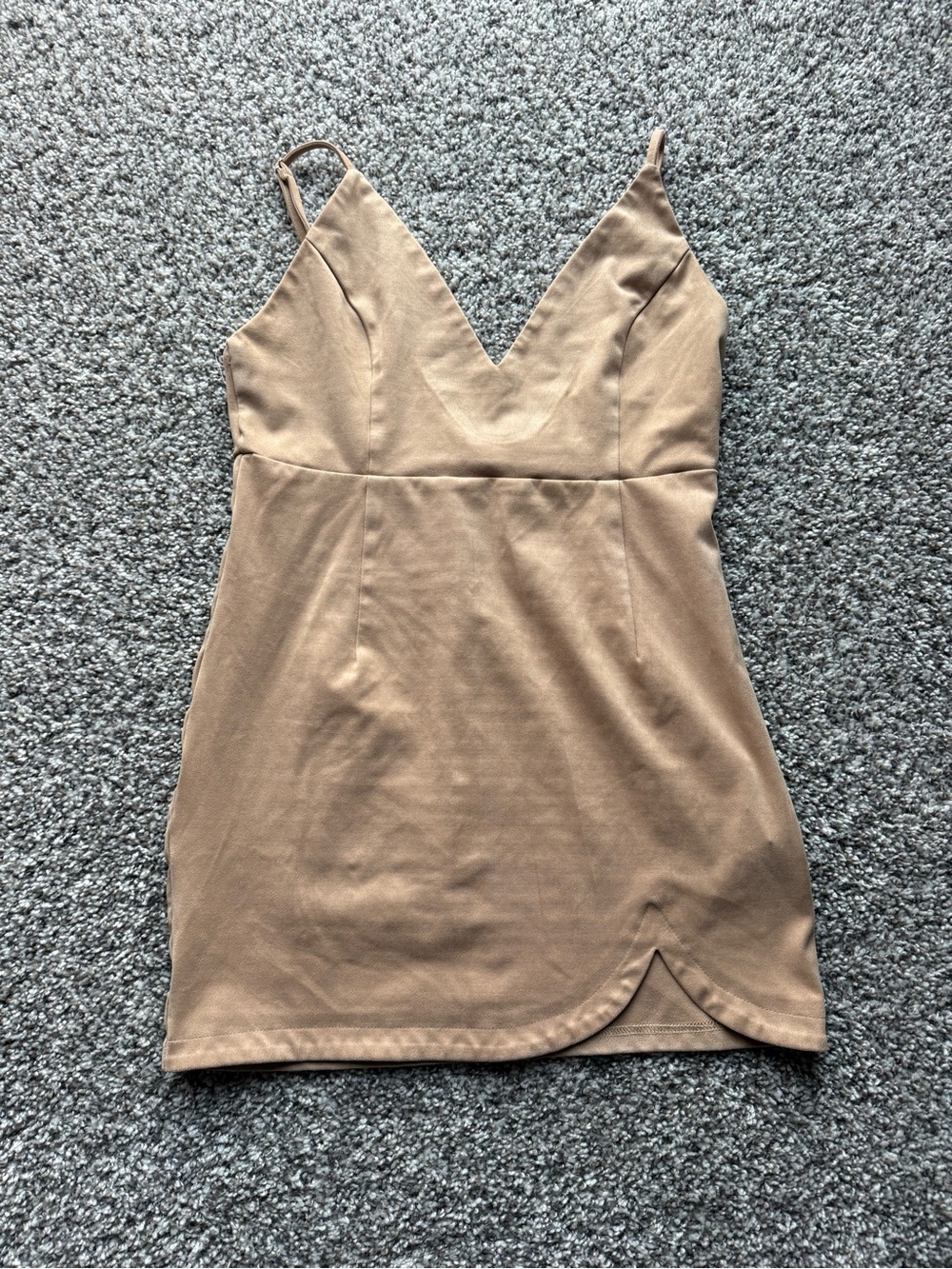 Forever 21 Tan V-Neck Spaghetti Strap Mini Dress